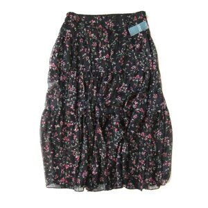 NWT LAUREN Ralph Lauren Tiered Midi in Black Floral Georgette Peasant Skirt 10